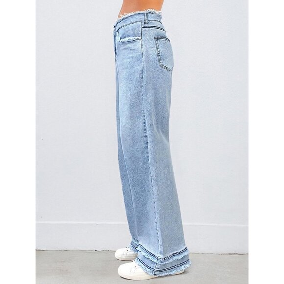 Light Blue Y2K High Waisted Baggy Jeans for Women - Casual Chic Denim Trousers - Picture 3 of 7